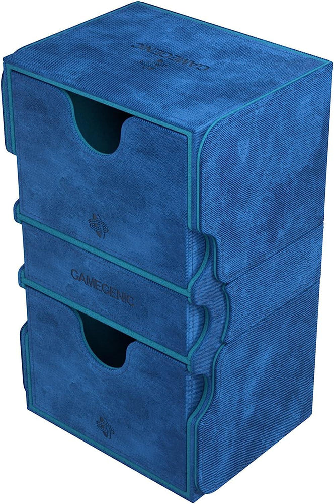 Stronghold 200+ XL Convertible Deck Box | Double-Sleeved Card Storage | Card Game Protector with Accessories Drawer | Nexofyber Surface | Holds up to 200 Cards | Blue | Made by Gamegenic (GGS20110ML)