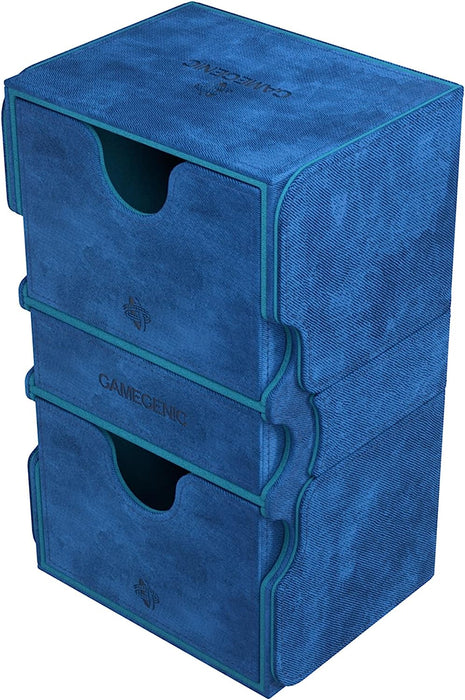 Stronghold 200+ XL Convertible Deck Box | Double-Sleeved Card Storage | Card Game Protector with Accessories Drawer | Nexofyber Surface | Holds up to 200 Cards | Blue | Made by Gamegenic (GGS20110ML)