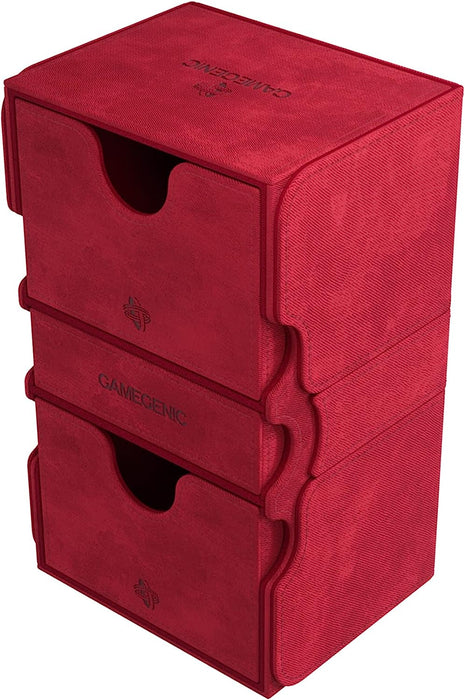 Stronghold 200+ XL Convertible Deck Box | Double-Sleeved | Card Game Protector with Accessories Drawer | Nexofyber Surface | Holds up to 200 Cards | Red Color | Made by Gamegenic (GGS20111ML)