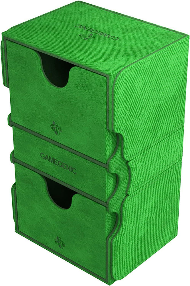 Stronghold 200+ XL Convertible Deck Box | Double-Sleeved Card Storage | Card Game Protector with Accessories Drawer | Nexofyber Surface | Holds up to 200 Cards | Green| Made by Gamegenic (GGS20112ML)