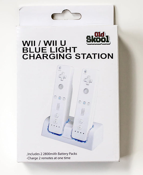 Old Skool Wii Dual Charging Station w/ 2 Rechargeable Batteries & LED lights for Wii Remote Control