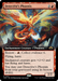 Detective's Phoenix (Extended Art) [Modern Horizons 3]," a card from Magic: The Gathering, depicts a fiery phoenix soaring against a dramatic sky, wings outstretched. With a red mana cost of 2R, it boasts "Bestow," "Flying," and "Haste," along with the ability to enhance enchanted creatures.