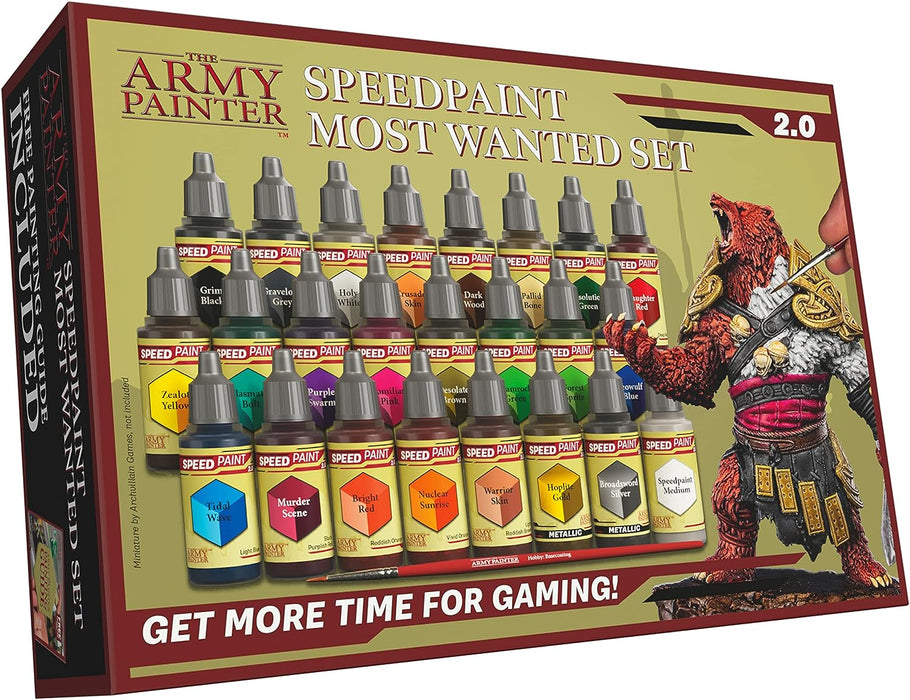 The Army Painter Speedpaint Most Wanted Set 2.0-24x18ml Speed Model Paint Kit Pre Loaded with Mixing Balls and 1 Brush- Base, and 1 Painting Guide - Model Paint Set for Plastic Models