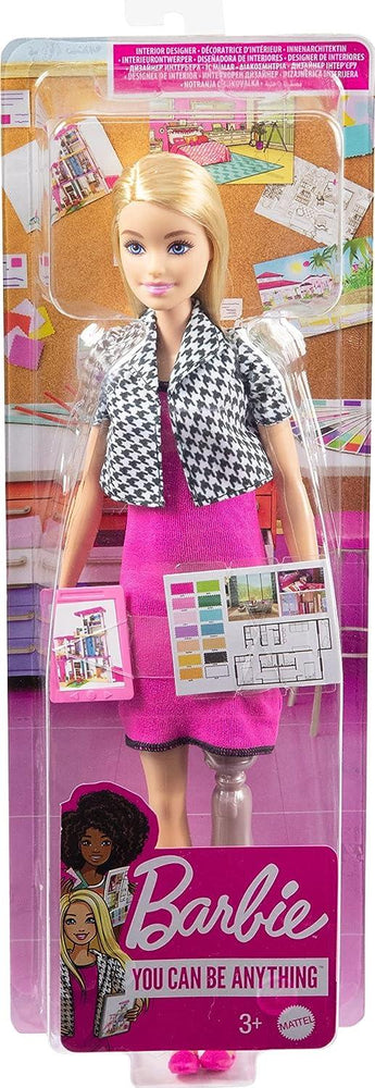 Barbie Interior Designer Fashion Doll with Blonde Hair & Prosthetic Leg, Pink Dress & Houndstooth Jacket, Accessories