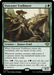 A Magic: The Gathering product titled "Outcaster Trailblazer [Outlaws of Thunder Junction]." It depicts a human druid with a wide-brimmed hat and staff, accompanied by a large reptile. The card details include its mana cost, abilities, power and toughness, and a plot mechanic explanation. The text colors are green and black.