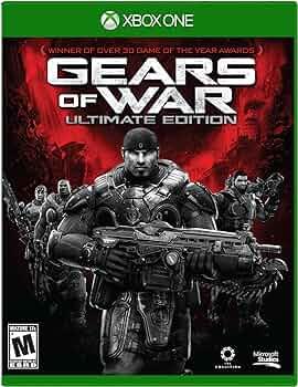 The cover of "Gears Of War: Ultimate Edition" by Everything Games features a soldier in heavy armor with a massive weapon, flanked by armored figures. "Winner of Over 30 Game of the Year Awards" is showcased, with an M rating in bold red and black at the bottom left.