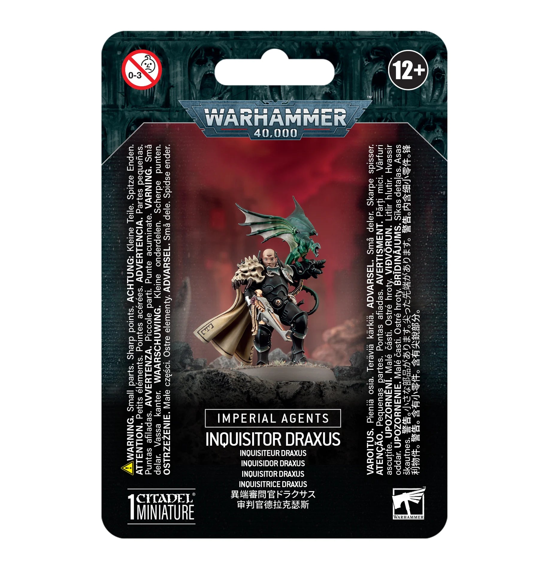 The image shows a blister pack for the Games Workshop miniature 