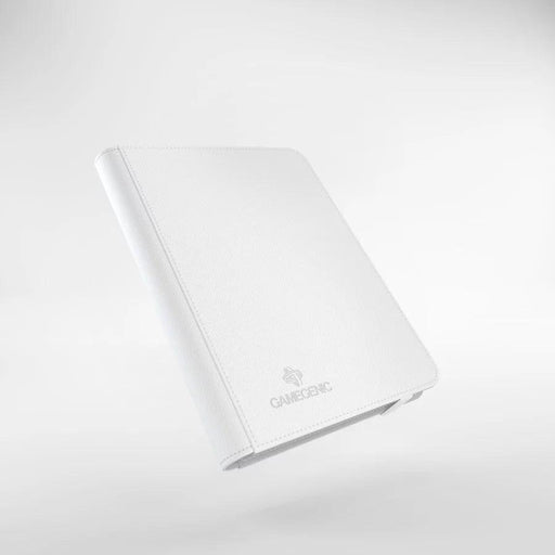 A white binder with the Everything Games logo on the bottom right corner is displayed against a plain white background. The sleek and minimalist Prime Album: 8 Pocket White features a smooth Nexofyber surface and rounded edges. It appears to be closed, showing its front cover prominently — perfect for collectible cards.