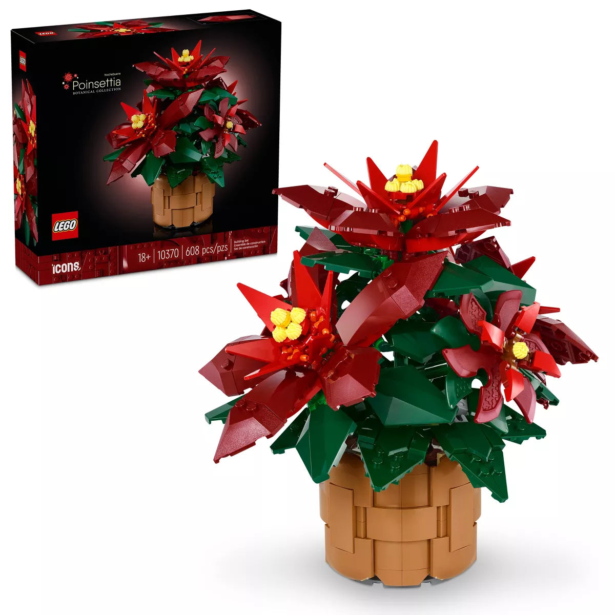 LEGO Icons Poinsettia Plant and Flower Building Set and Centerpiece Table Decor 10370