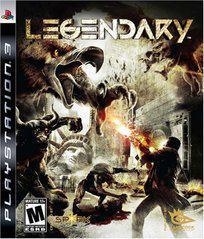 Cover image of the Everything Games product "Legendary." It shows a chaotic urban scene with mythical creatures attacking humans. A person fires a weapon at a large creature, capturing the intensity of this first-person shooter. The background displays demolished buildings and fire, conveying a sense of apocalyptic battle. The game's title "LEGENDARY" is at the top.