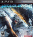 The cover of the Konami product "Metal Gear Rising Revengance" features a futuristic warrior engaged in precision swordplay surrounded by sparks and debris against a blue background. The game is rated M, showcasing high-speed action, and is published by Konami. The PlayStation Network logo is at the top right.