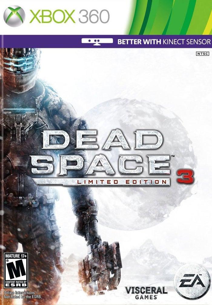 Cover art of the Dead Space 3 for Everything Games horror game. The image features a heavily armored character with a glowing visor standing in a snowy environment, with a large snowy planet in the background. Text includes game title, rating label 