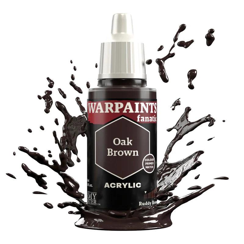 A bottle of Everything Games Warpaints Fanatic: Oak Brown acrylic paint labeled 