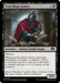 Scurrilous Sentry, the Human Knight Rogue, sits at a wooden desk covered with parchment. He reads a scroll, surrounded by paper and a dagger. The card's attributes are: cost 3B, menace ability, 2/3 strength. Flavor text: "Queen Marchesa's agents always manage to find the exact evidence they're looking for." This card is part of Magic: The Gathering from the Modern Horizons 3 set.