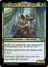 A card titled "Doc Aurlock, Grizzled Genius [Outlaws of Thunder Junction]" features a bear in a forest, holding a magnifying glass and a test tube. The bear is surrounded by floating books and scrolls. The card is a Legendary Creature - Bear Druid from the Outlaws of Thunder Junction set in Magic: The Gathering. Text includes abilities that reduce spell costs and plotting costs, with flavor text about wonder.