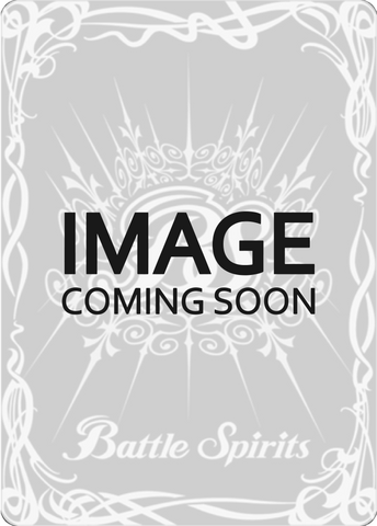 Gray card with ornate borders and intricate patterns. The text "IMAGE COMING SOON" is prominently centered in black capital letters. Below, “Battle Spirits” is written in decorative white script. This card, the New EVA-02a -Backdoor Code Triple Nine- (CB01-003) from Bandai's Collaboration Booster 01: Halo of Awakening Pre-Release Cards collection, features a symmetrical, abstract design with swirling and curving lines.