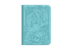 Teal-colored notebook cover featuring a detailed illustration of an animated female character holding a microphone. She has long hair and wears a decorative outfit with gloves. The background includes ornate, swirling patterns and a floral motif near the top—ideal for pairing with your Dueling Guard's The Navigator TCG Binder.