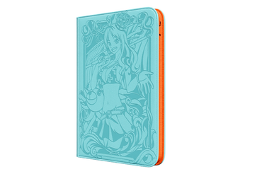 The Navigator TCG Binder by Dueling Guard is a teal-toned, hardback book featuring an orange spine. The cover displays an intricate illustration of a smiling, anime-style female character holding a staff, adorned with decorative swirls and floral elements. Perfect for trading card storage, the edge of the pages is also visible in the image.