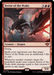 A "Magic: The Gathering" card titled "Terror of the Peaks [Outlaws of Thunder Junction]," this mythic creature is a red, 5/4 Dragon with flying. Its artwork showcases a fearsome black dragon with red accents, wings spread wide amidst a rocky, fiery landscape. Abilities increase spell casting costs and deal damage. Cost: 3 generic and 2 red mana.