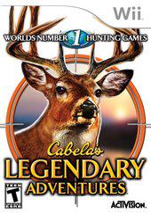 The cover art for "Cabela's Legendary Adventures" on the Nintendo Wii features a majestic deer with impressive antlers at its center. Bold text highlights it as the "World's Number 1 Hunting Game," while a Teen rating, the Everything Games logo, and an eye-catching crosshair overlay add to this exhilarating image.