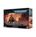 Box cover image of WORLD EATERS: LORD INVOCATUS miniature. Features a detailed, grim warrior from the World Eaters Legion riding a demonic mechanical steed amid a war-torn, fiery landscape. The packaging displays the Games Workshop logo and highlights that it contains one miniature figure.