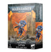 The image shows the packaging for a Games Workshop miniature, featuring artwork of an Adeptus Astartes Space Marine Captain with a jump pack. Armed with a sword and pistol, he leaps over a rocky battlefield. The box includes text: "SPACE MARINES: CAPTAIN WITH JUMP PACK" and the Warhammer 40,000 logo.
