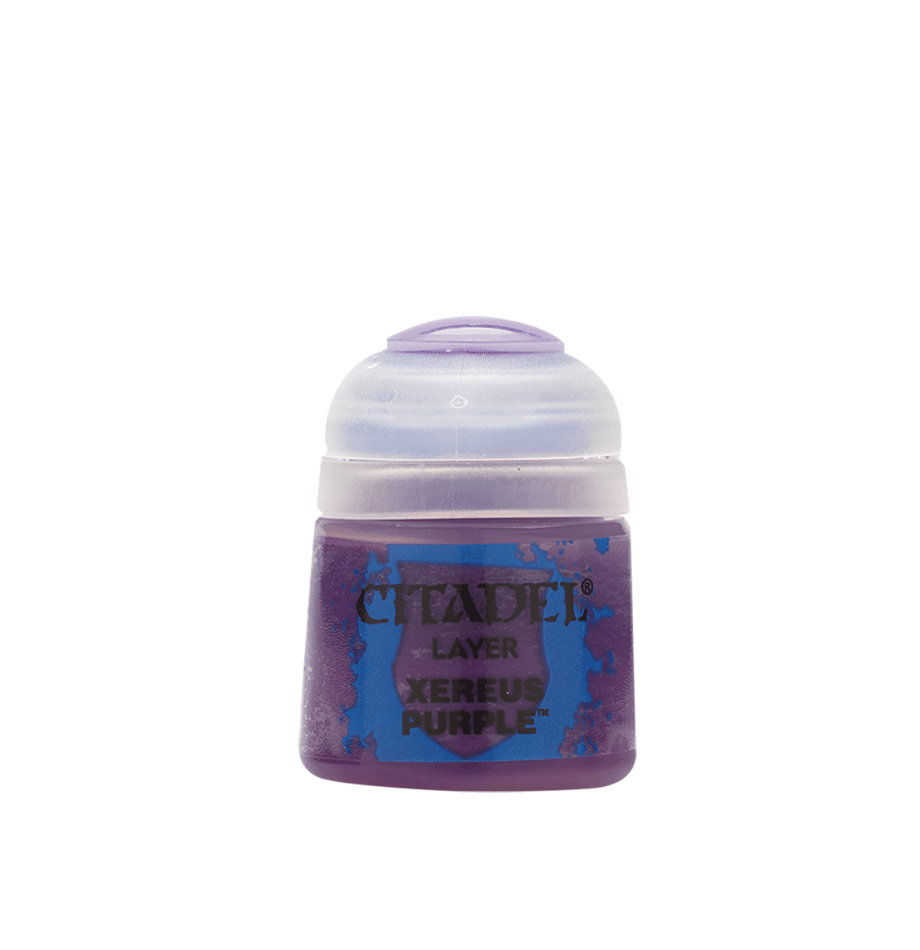 A small Citadel Layer - Xereus Purple container, ideal for miniatures, has a translucent lid with 