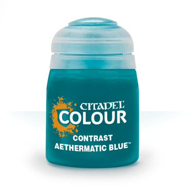 The Citadel Contrast - Aethermatic Blue by Citadel is a captivating container with a vivid base and realistic shading, complete with a lid.