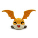 The Digimon Patamon Stickie 6-Inch Plush by YouTooz is a cute plush toy with an adorable face, large smiling eyes, and an open mouth. Its round, fluffy body resembles a Patamon with bright orange wings extended outward, and its small dark brown feet enhance its whimsical charm against a white background.