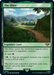 A Magic: The Gathering card titled "The Shire," this Legendary Land from The Lord of the Rings: Tales of Middle-Earth features lush green hills with a path leading to a round door embedded in a hillside. It taps for green mana and creates a Food token. The flavor text is a quote from Merry, evoking the charm of The Lord of the Rings.