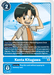 The image showcases the Digimon card "Kenta Kitagawa [EX2-057] [Digital Hazard]," featuring Tamer Kenta Kitagawa with glasses and short dark hair, smiling next to MarineAngemon. This card highlights abilities that enhance gameplay by reducing costs of Digimon cards under the Digital Hazard condition. Blue corners frame a circular icon at the top left.