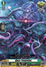 The "Abyss Temptation" trading card (D-BT01/114EN) from Bushiroad's Genesis of the Five Greats collection features a Grade 0 Trigger Unit with 5000 Power and 1 Critical. The artwork showcases a ghostly, ethereal creature with tentacles and glowing energy. Text at the bottom reads, "Even if it's a battleship, there's no way to resist once it is caught.