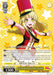 An anime-style trading card featuring a Super Rare character with long blonde hair and green eyes. She is smiling and wearing a red hat with a yellow band, a black dress with red and yellow accents, and white gloves. Text at the bottom includes game details from the product **For the Sake of Smiles, Kokoro Tsurumaki (BD/W73-E003S SR) [BanG Dream! Vol.2]** by **Bushiroad**.