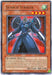 The image depicts a Yu-Gi-Oh! trading card named "Search Striker [CSOC-EN015] Rare," a Rare Effect Monster from the Crossroads of Chaos series. It features a blue-armored warrior with a visor, wielding two large weapons against a red background. The card description details its special effects, with stats ATK 1600 and DEF 1200.