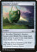 A Magic: The Gathering product named "Traveler’s Amulet [Rivals of Ixalan]" showcases a green amulet suspended in the air against a pastoral landscape at dusk. This artifact card, costing 1 mana, allows you to search for a basic land card. Flavor text by Captain Lannery Storm is included.