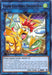 The image shows the "Prank-Kids Dodo-Doodle-Doo [MGED-EN114] Rare" Yu-Gi-Oh! trading card. The artwork features a colorful, cartoonish bird with a green body and a red plumed head. The bird holds a yellow shield with a star emblem. The card text describes its abilities and Link Summoning requirements.