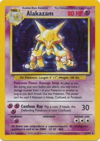 Image of an Alakazam (1/102) [Base Set Unlimited] Pokémon card. It is a Psychic Type with 80 HP from the Base Set Unlimited series. The Holo Rare card is in English and has moves called 