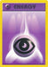 A **Psychic Energy (101/102) [Base Set Unlimited]** from the **Pokémon** series featuring a Psychic Energy symbol on a purple and yellow background. The top half of the card displays the word "ENERGY" in bold purple letters. The center showcases a large, black stylized eye with a purple iris and white glare, emanating psychedelic waves.
