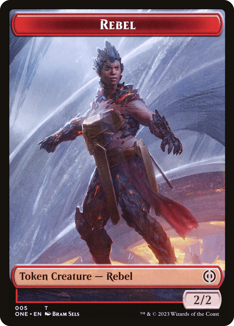 A Rebel // Samurai Double-Sided Token [Phyrexia: All Will Be One Tokens] from the trading card game 