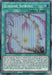 The image shows the Sunvine Sowing [BODE-EN065] Super Rare Spell Card from the Yu-Gi-Oh! trading card game. The card features an ethereal flower emitting a bright light, ascending through a network of luminous roots. Essential for summoning Sunseed monsters and enhancing Sunavalon Link Monsters, its detailed description includes game rules and effects. The card number is BODE-EN065.