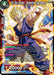 This Dragon Ball Super card, SS Son Gohan, Defeating the Demon (Zenkai Series Tournament Pack Vol.3) (P-479), depicts Son Gohan: Adolescence with spiky golden hair and an intense expression, surrounded by a fiery aura. The card details abilities like Double Strike and Blocker, a power level of 20000, and an energy cost of 4. The background showcases vibrant, swirling energy.