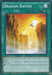 A Yu-Gi-Oh! trading card titled "Dragon Ravine [SR02-EN026] Common." Category: Field Spell Card. The image shows a narrow ravine with steep rocky cliffs on either side under a vibrant sunset sky. Two dragons are flying toward the horizon. Instructions and effects text, beneficial to Dragunity monsters, are in small print at the card's bottom.