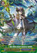 A colorful promo rare trading card features "Blue Wave Armor General, Galfilia (PR/0450EN)" from Bushiroad's Promo Cards. The character, a G-Guardian, is armored in white and green with a large spear against a dynamic watery background. Attributes and skills are listed below with "Congratulation!!" text overlaid diagonally.