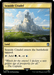 Image of a Magic: The Gathering card named "Seaside Citadel [Doctor Who]." The card's gold border and land type frame art of a grand citadel perched on a cliffside by the sea under a clear sky. The text box states it enters the battlefield tapped and can add green, white, or blue mana. A fitting landscape even for Doctor Who.