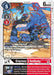 A Digimon trading card featuring a blue, dragon-like creature named Greymon (X Antibody) [BT11-064] [Dimensional Phase] with a gameplay cost of 5 at level 4. The card text and abilities are detailed, boasting various effects. The design highlights the creature's stats, evolution stages, and special rules for gameplay.