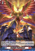 A fantasy-themed card from Bushiroad's "Sunlight Punishment (D-BT01/067EN) [Genesis of the Five Greats]" depicts a radiant, phoenix-like creature with wings spread wide, emanating bright, colorful light. Below it, armored hands hold a sword upright. The card text and name are clearly visible against the background where beams of light pierce through the dark sky of the Dragon Empire.