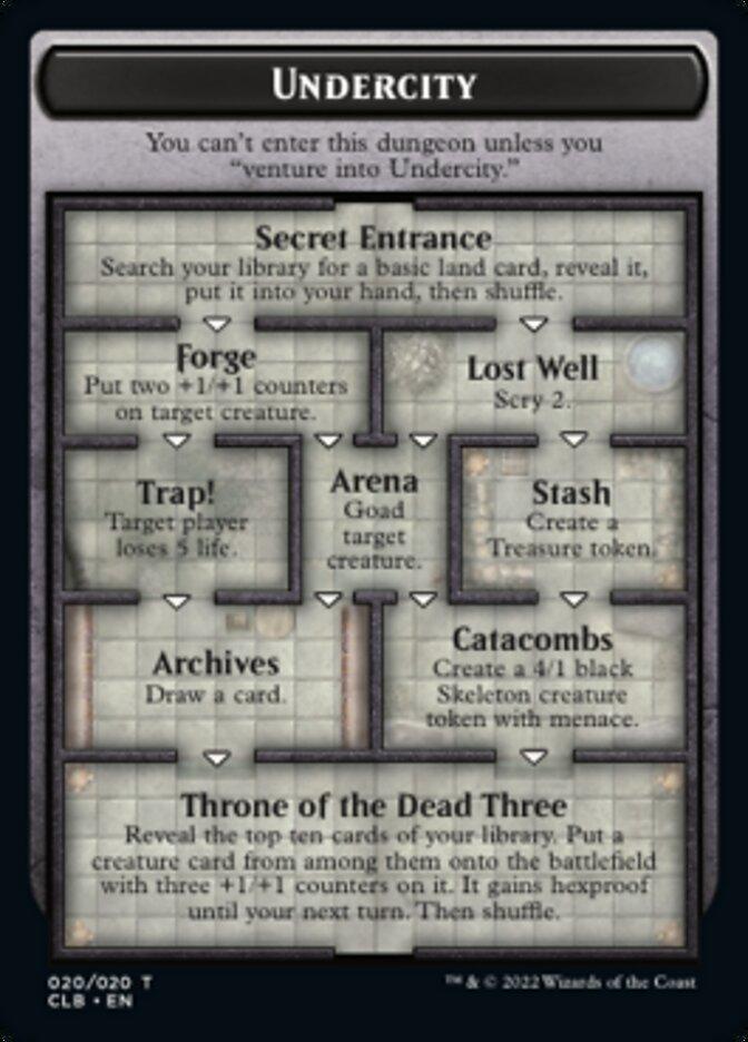 A "Magic: The Gathering" Undercity (Oversized) [Oversize Cards] from the "Commander Legends: Battle for Baldur’s Gate" set. The card features multiple rooms with various game effects, connected in a maze-like fashion. The text at the top reads, "You can't enter this dungeon unless you ‘venture into Undercity.’”