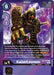 The KaiserLeomon [BT7-073] (Event Pack 3) [Next Adventure Promos] Digimon card displays a mechanized lion with armor and glowing yellow eyes. This Hybrid Promo card is Lv. 4 with a play cost of 6, 6000 DP, and various abilities written in the description box. The background is purple with lightning effects, and the card has numerous stats and details on it.