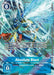 An illustrated card titled "Absolute Blast [BT5-097] (Summer 2022 Dash Pack)" from the Digimon Battle of Omni Promos features a blue cost of 6 and showcases a dynamic image of an armored Digimon unleashing a powerful water attack. The card details include trashing a Digimon's digivolution card as its main effect and have an additional security effect.