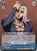 This Bushiroad "Cardfight!! Vanguard" trading card features Abbacchio, a man from JoJo's Bizarre Adventure: Golden Wind, with long silver hair and purple lipstick. Dressed in black and sporting a stern expression, the card showcases stats, icons, and abilities with the name "Replaying the Past, Abbacchio (JJ/S66-E076 RR) [JoJo's Bizarre Adventure: Golden Wind]" at the bottom.